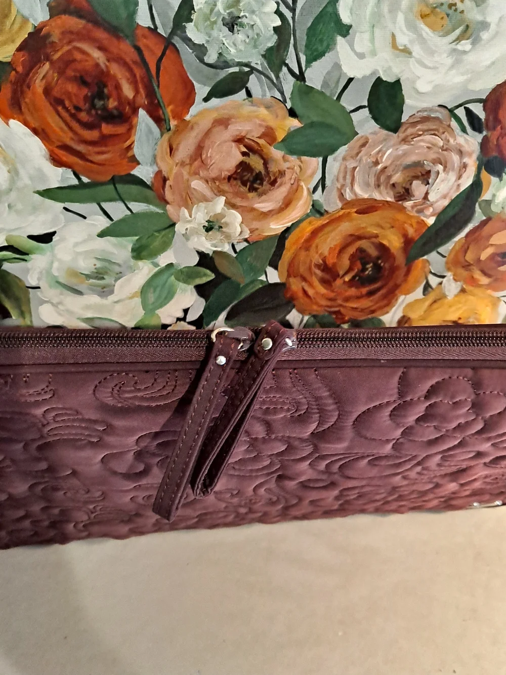 Vera Bradley Merlot Quilted Cotton Stitched Floral Zip Padded Laptop Sleeve